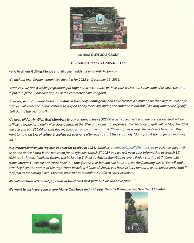 WHAT'S HAPPENING? Antrim Glen Homeowners Association