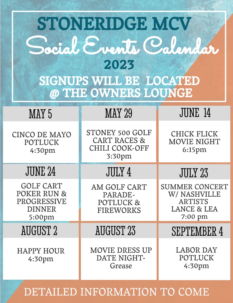 Social/Activity Calendar Motor Coach Village at StoneRidge