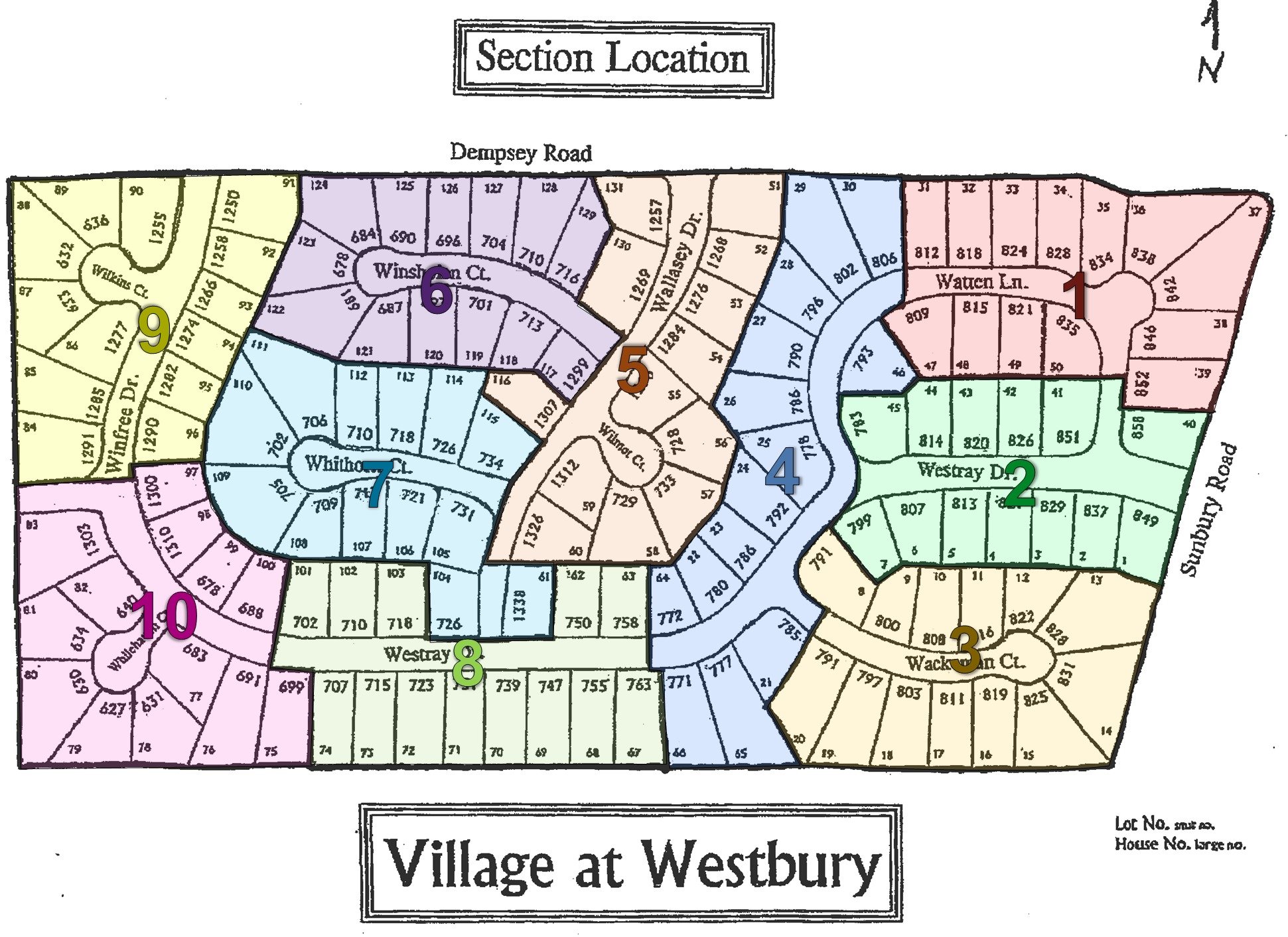 Lots, sections, taxes Village at Westbury